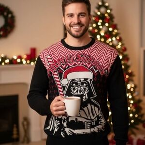 Star Wars Christmas Cotton Blend "Merry Sithmas" Black Red White Sweater - S
